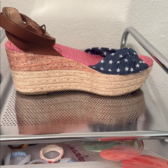 Moda Spana Brown and Blue Wedge Sandals with Ankle Strap - Picture 3 of 5